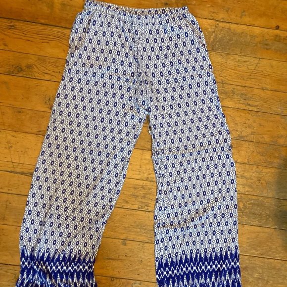 bobeau Pants - Blue & White Patterned Bobeau Palazzo Pants Sz M